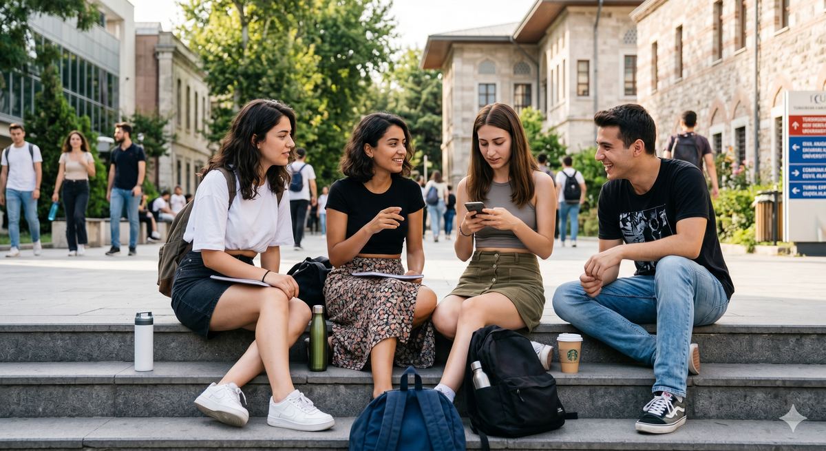 Students on a Turkish university campus